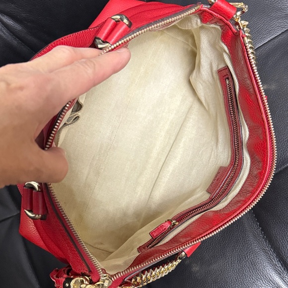 Gucci Soho Red Leather Shoulder Bag with Gold Chain and Leather Tassel - Picture 10 of 15